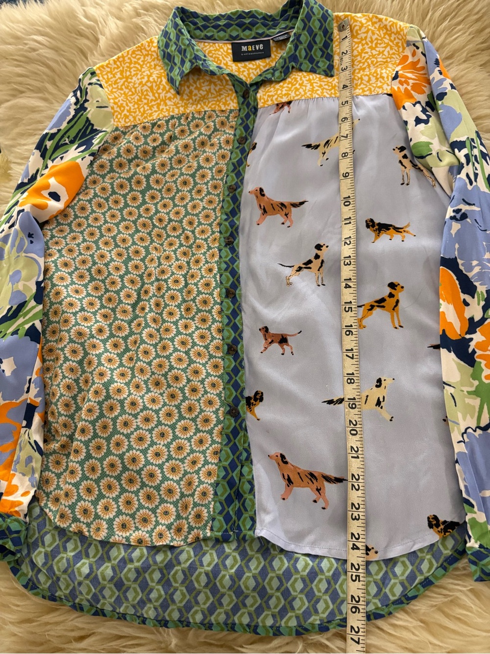 Maeve Anthropology Paz Button-Down Shirt with Mixed Print Patchwork Design - Picture 5 of 8